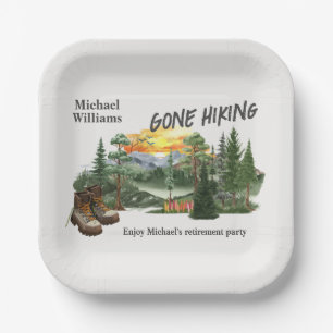 Retirement Gone Hiking to the Mountains Sunrise    Paper Plate