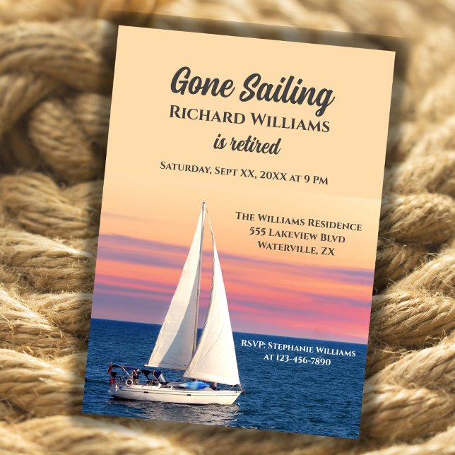 Retirement Gone Sailing Sailboat Sunset Ocean Invitation (Creator Uploaded)
