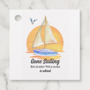 Retirement Gone Sailing Sailboat Sunset Watercolor Favour Tags
