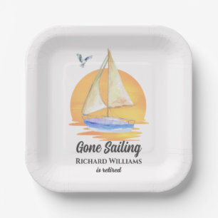 Retirement Gone Sailing Sailboat Sunset Watercolor Paper Plate