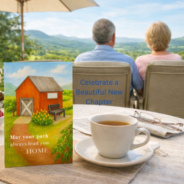 Retirement Greeting Card | Farewell & New Projects (Meaningful retirement card with countryside scene and tea view, perfect keepsake for new beginnings)