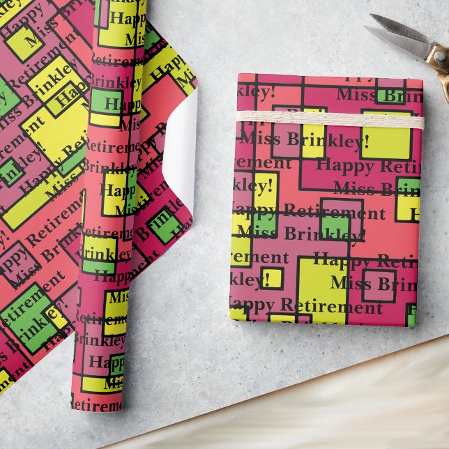 Retirement Greeting YOUR Text Green Yellow Wrapping Paper (Creator Uploaded)