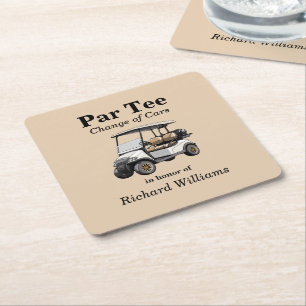 Retirement Grey Golf Cart Par Tee Themed Square Paper Coaster
