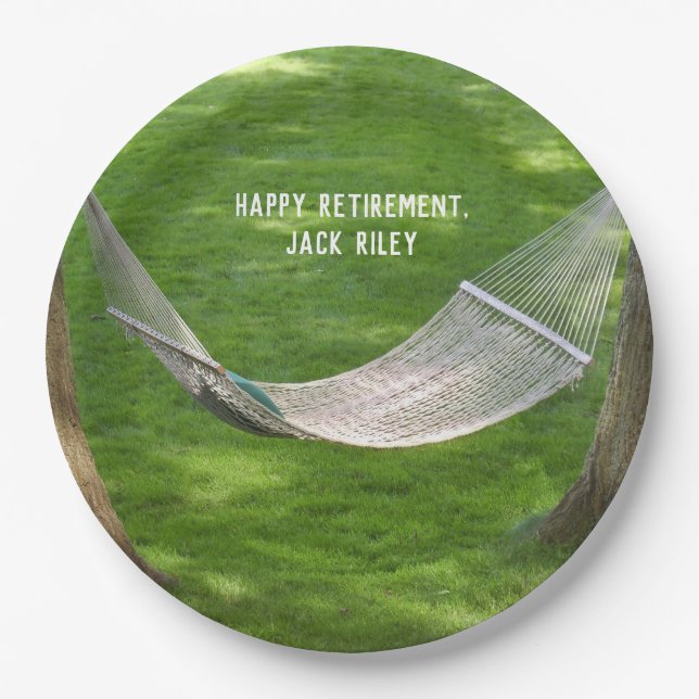 Retirement Hammock between trees Paper Plate (Front)