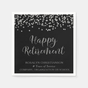 RETIREMENT Handwritten Script Silver Confetti Name Napkin