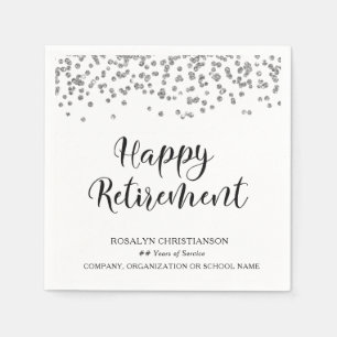 RETIREMENT Handwritten Script Silver Confetti Name Napkin