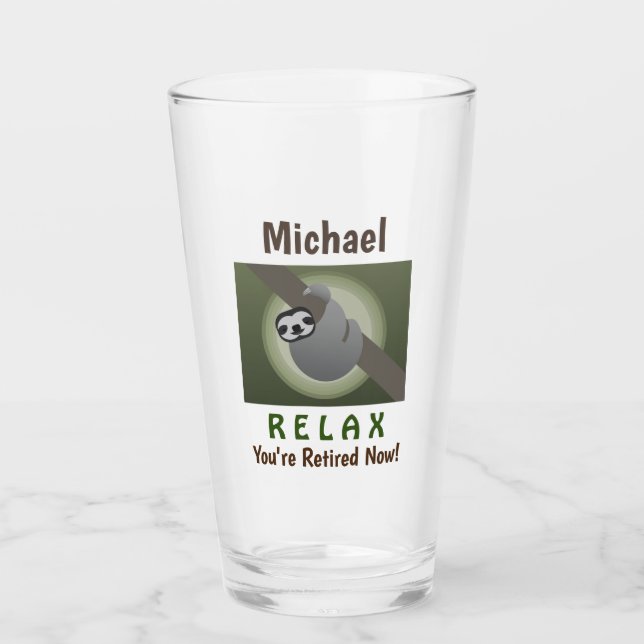 Retirement Happy Cute Funny Lazy Sloth Beer Pint Glass (Front)