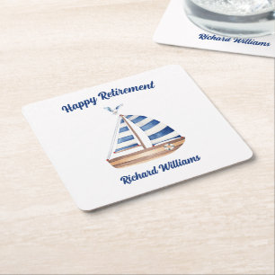 Retirement Happy Retirement Sailboat Watercolor Square Paper Coaster