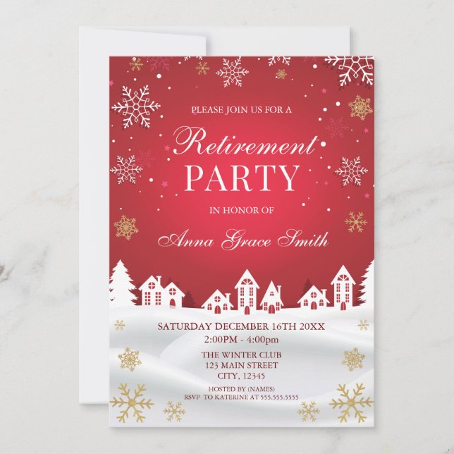 Retirement Holiday Party Red Winter  Invitation (Devant)