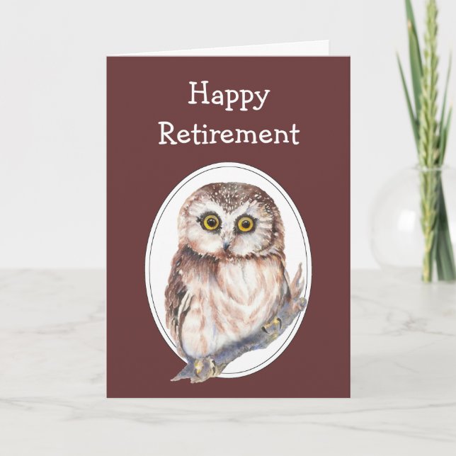 Retirement Humour with Cute Watercolor Owl Card (Front)