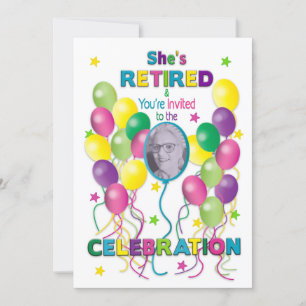 Retirement Invitation Her w/ balloons & Photo 