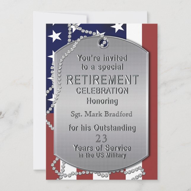 Retirement Invitation - Military - Dog Tags-MALE (Front)