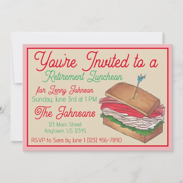 Retirement Luncheon Lunch Turkey Club Sandwich Invitation (Front)