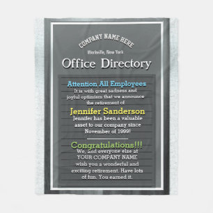 Retirement Message on an Office Directory SIgn Fleece Blanket