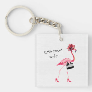 Retirement Mode! Chic Classy Pink Flamingo Keychain