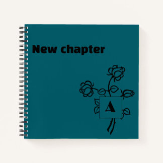 Retirement monogram watercolor rose blue green notebook