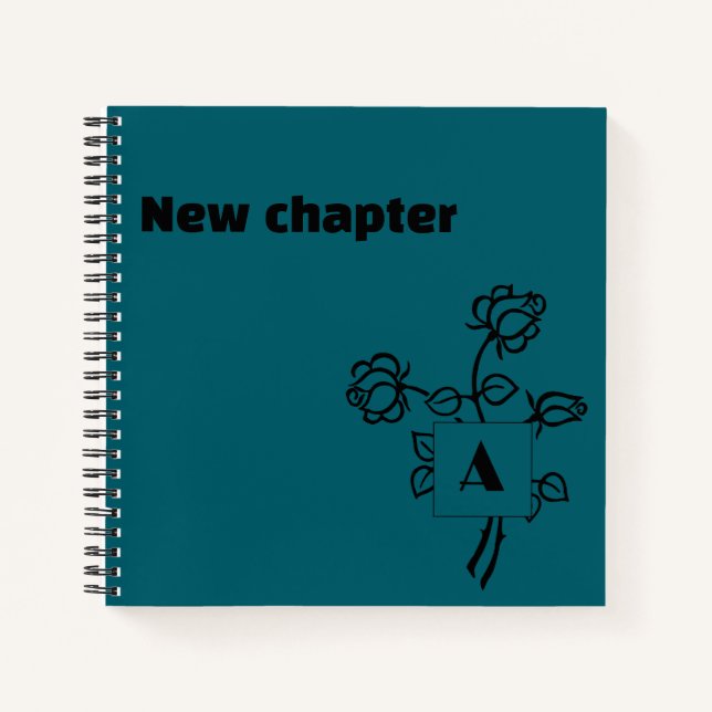 Retirement monogram watercolor rose blue green notebook (Front)