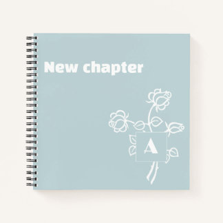 Retirement monogram watercolor rose blue white notebook