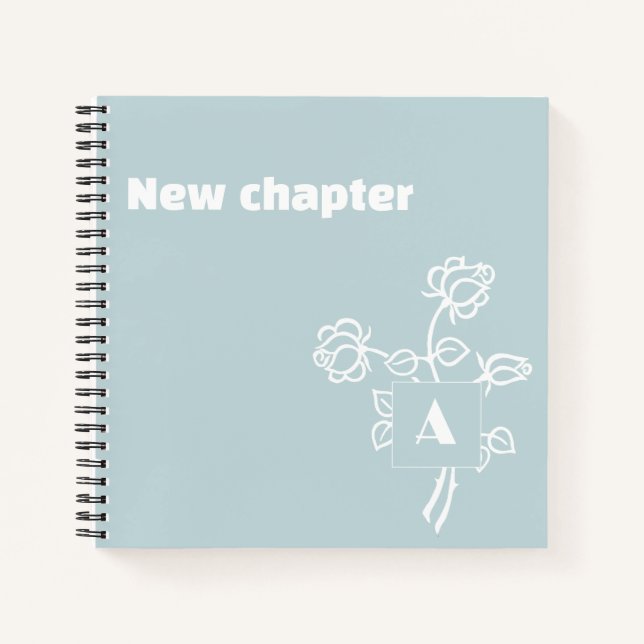 Retirement monogram watercolor rose blue white notebook (Front)