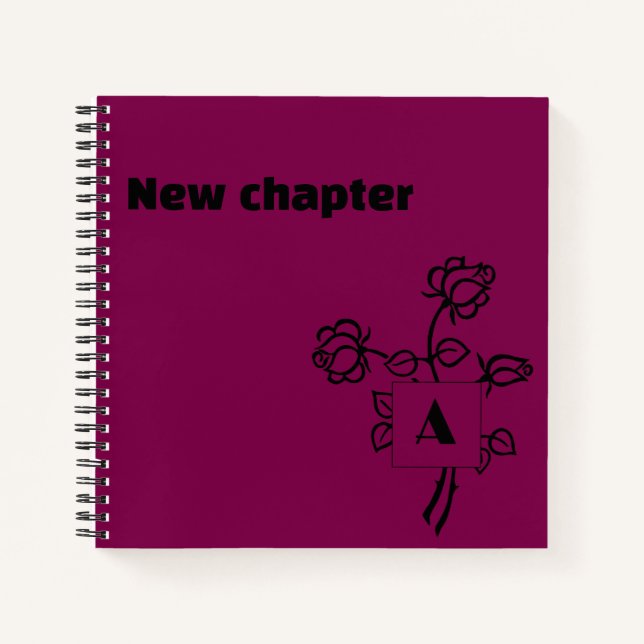 Retirement monogram watercolor rose red black notebook (Front)