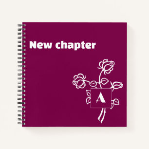 Retirement monogram watercolor rose red white notebook