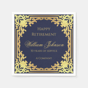 Retirement Navy Blue Elegant Script Faux Gold Foil Napkin