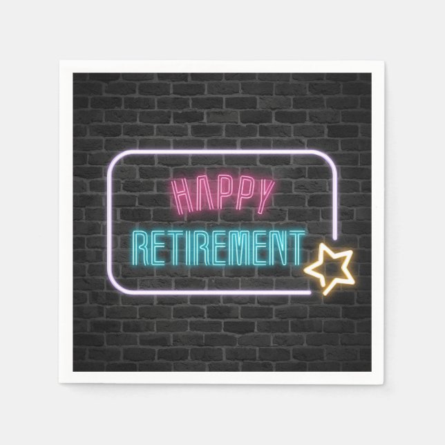 Retirement Neon Sign On Brick Wall Napkins (Front)