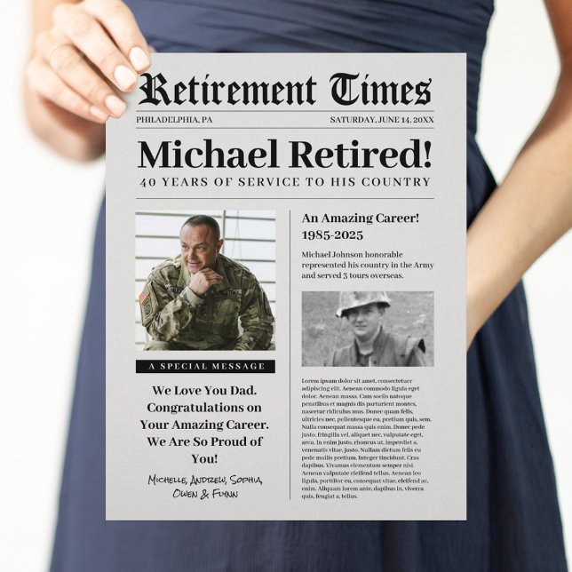 Retirement Newspaper Sign Gift Military  Letterhead (Creator Uploaded)