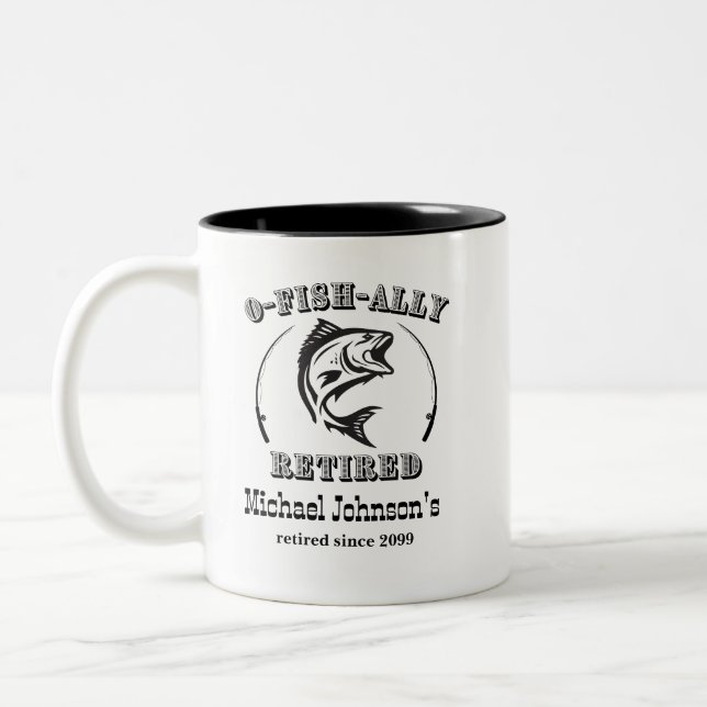 Retirement O-fish-ally Retired Funny Fishing Gift Two-Tone Coffee Mug (Left)