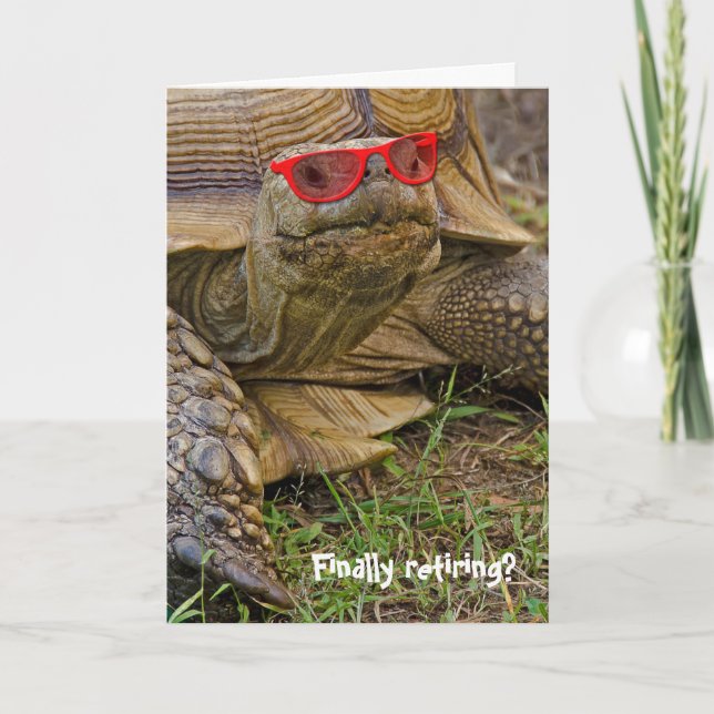 Retirement old tortoise in red sunglasses card (Front)