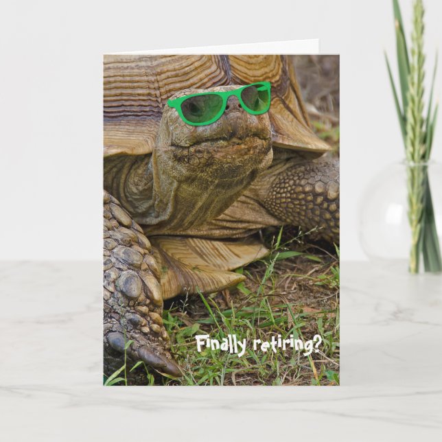 Retirement-old tortoise with green sunglasses card (Front)