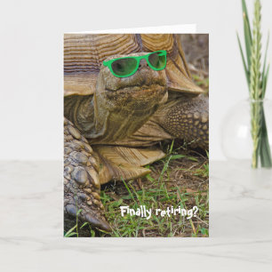 Retirement-old tortoise with green sunglasses card
