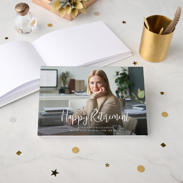 Retirement One Photo Handwritten Script Guest Book (Front Open)