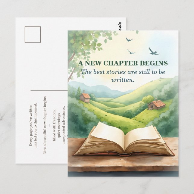 Retirement Open Book New Chapter Landscape Scene Postcard (Front/Back)