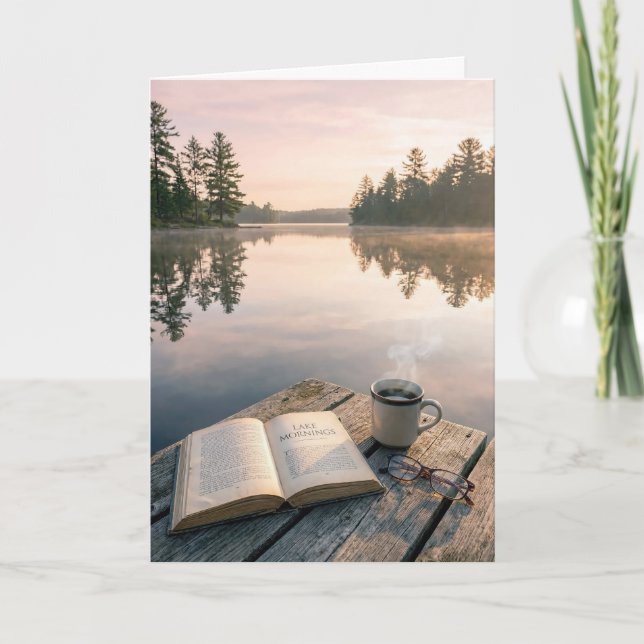 Retirement Open Book With Coffee On a Lake Dock Card (Front)