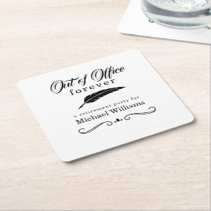 Retirement Out of Office Forever Elegant Vintage Square Paper Coaster
