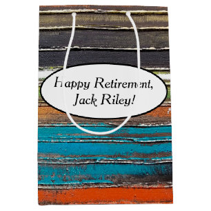 Retirement paint on rustic wood medium gift bag