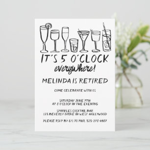RETIREMENT PARTY 5PM EVERYWHERE Cocktail Drinks Invitation