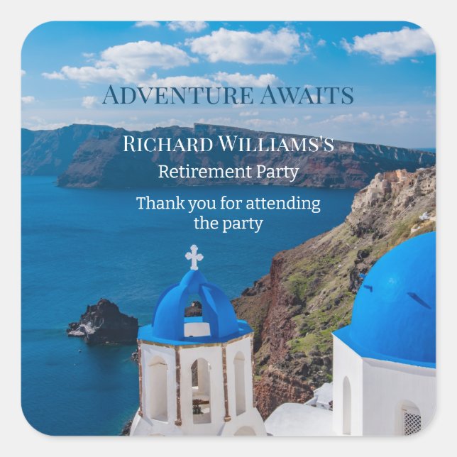 Retirement Party Adventure Awaits Greece Medit Square Sticker (Front)