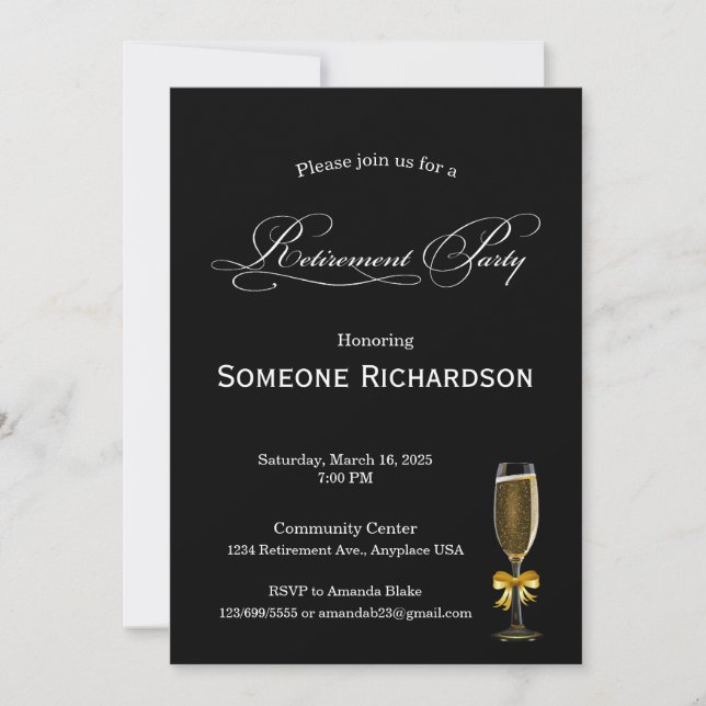 Retirement Party Announcement with Champagne (Front)