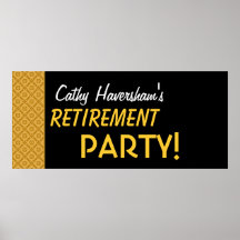 Retirement Party Banner Custom Name Gold Black