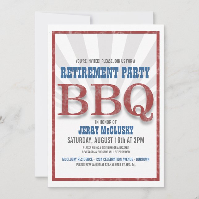 Retirement Party Barbeque Invitations (Front)