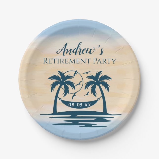 Retirement Party Beach Palm Trees  Paper Plate (Front)