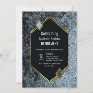 Retirement Party Black and Silver Gold Frame Invitation