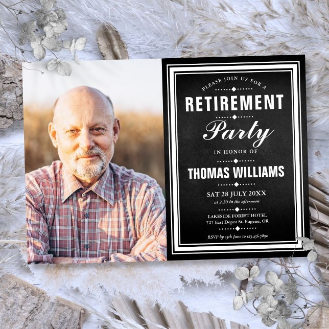 Retirement Party Black And White Chalkboard Photo  Invitation (Retirement Party Black And White Chalkboard Photo Invitation)
