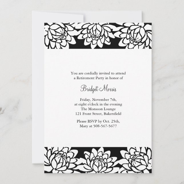 Retirement Party Black Modern and Floral Invite (Front)