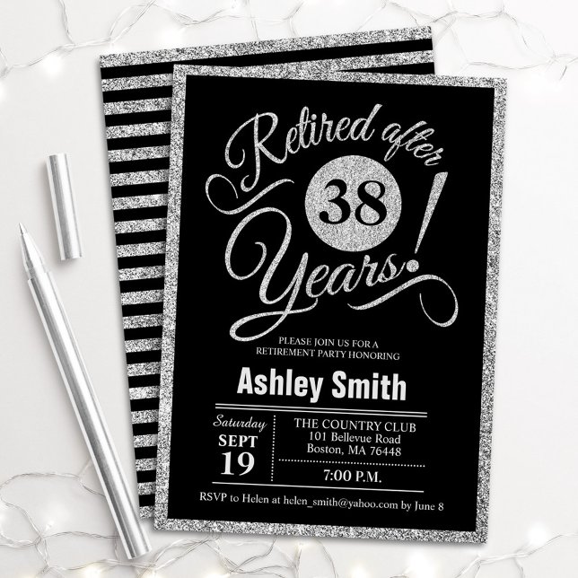 Retirement Party - Black Silver Invitation (Creator Uploaded)