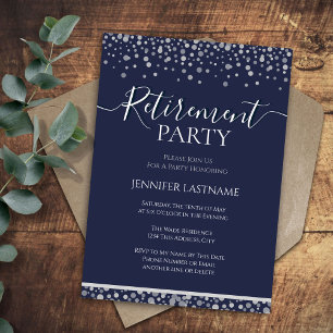 Retirement Party Blue and Silver Confetti Invitation