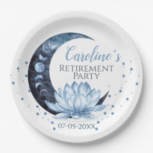 Retirement Party Blue Lotus Flower Paper Plate