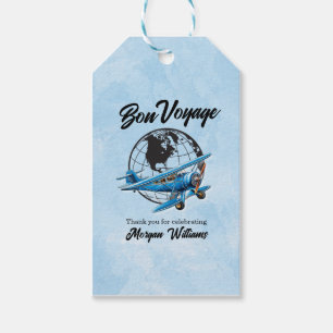 Retirement Party Bon Voyage Travel Globe Plane Gift Tags